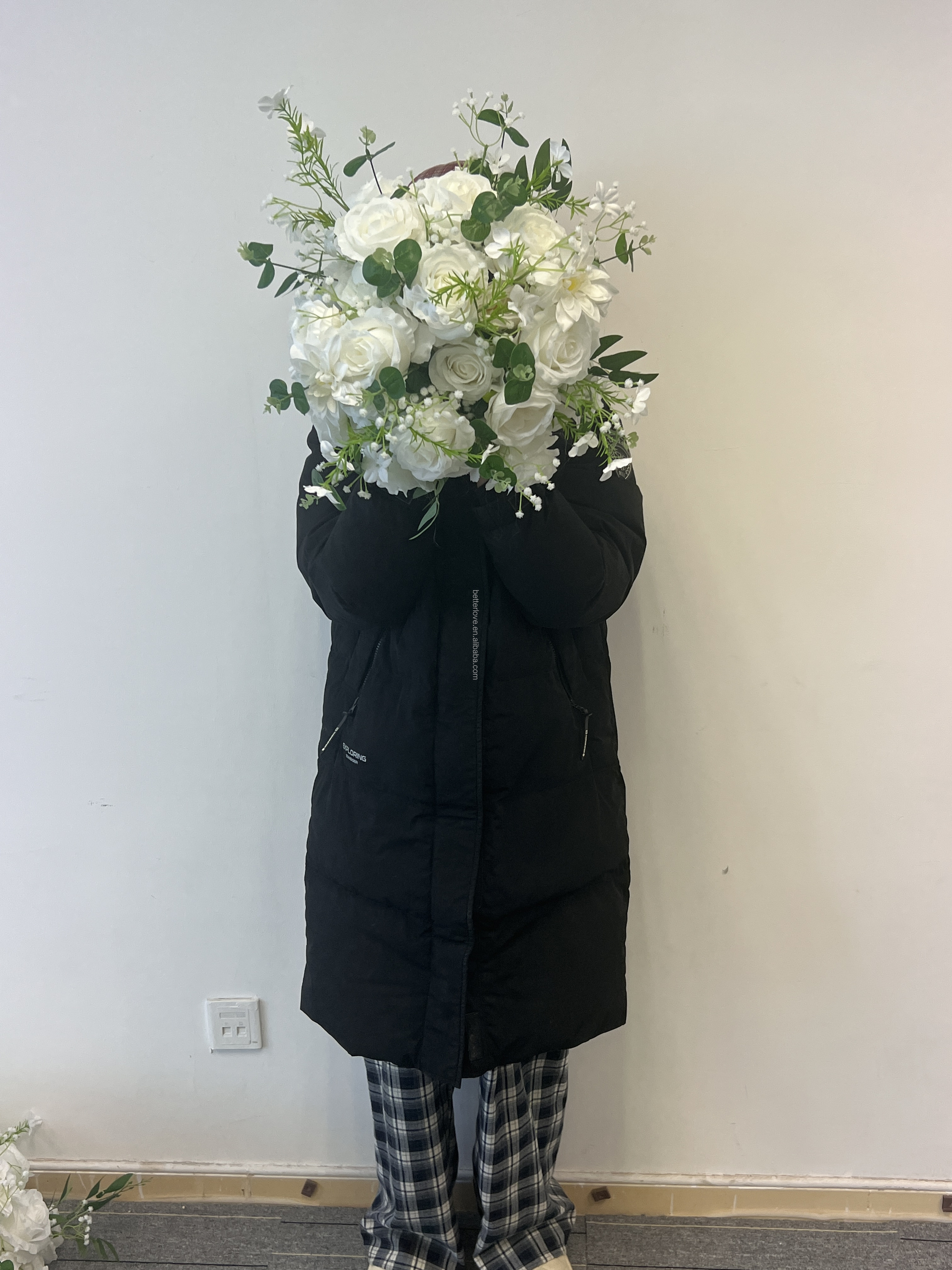 Boule de fleurs blanche et verte 30cm