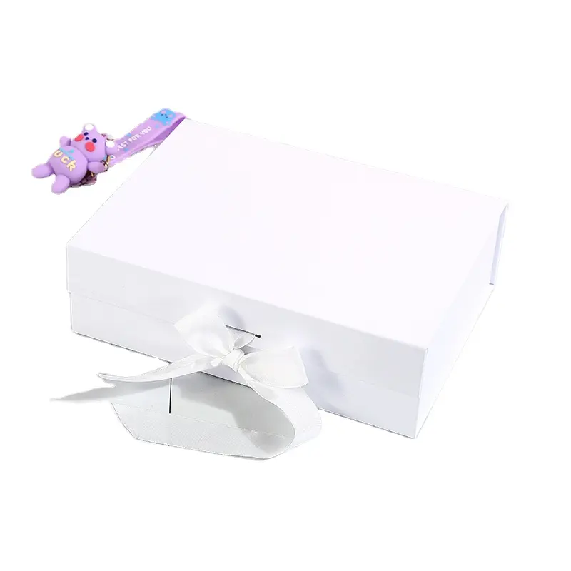 Kotak Kertas Magnetik Hadiah Pakaian Olahraga Putih Modern dengan Pita Pita Satin
