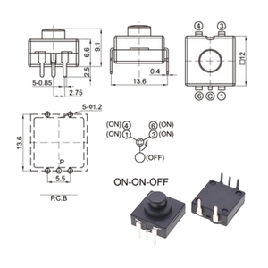 1212-215A per l'elettronica della torcia elettrica Interruttore a pulsante verticale Ultra-sottile a 5 Pin DPDT Dual On/Off - Product Image 5