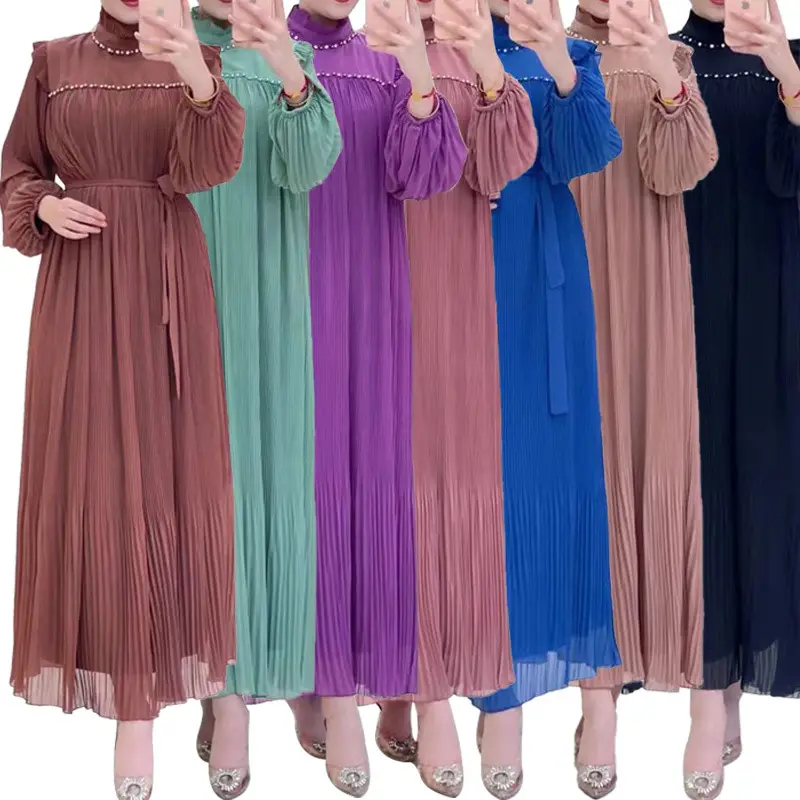 ملابس إسلامية شرق أوسطية من دبي فستان طويل أنيق بأكمام واسعة بلون سادة للسيدات والنساء المسلمات