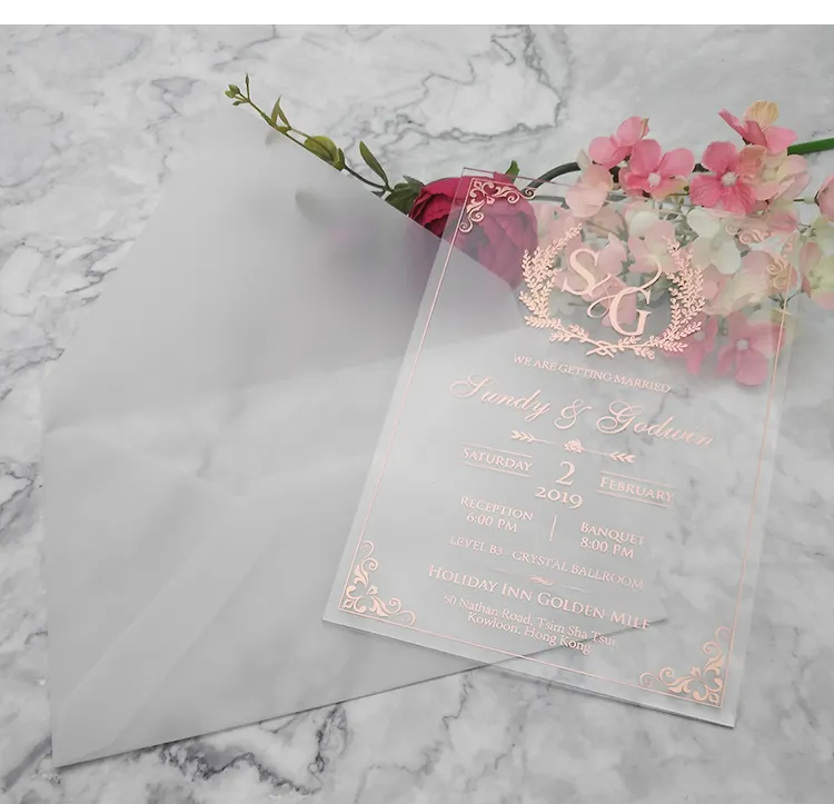 Carte d'invitation en acrylique couleur personnalisée 2020, carton de mariage