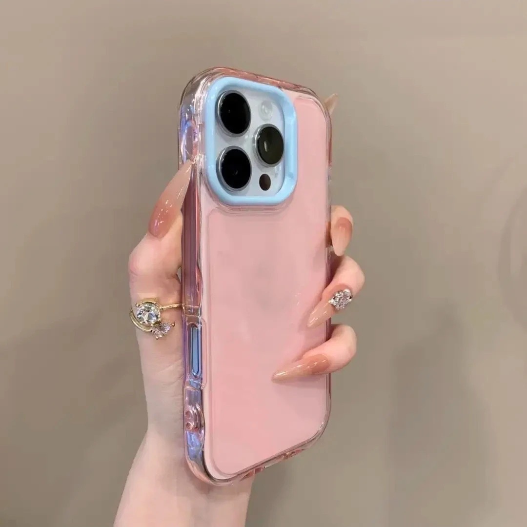 Coque rose avec cadre bleu