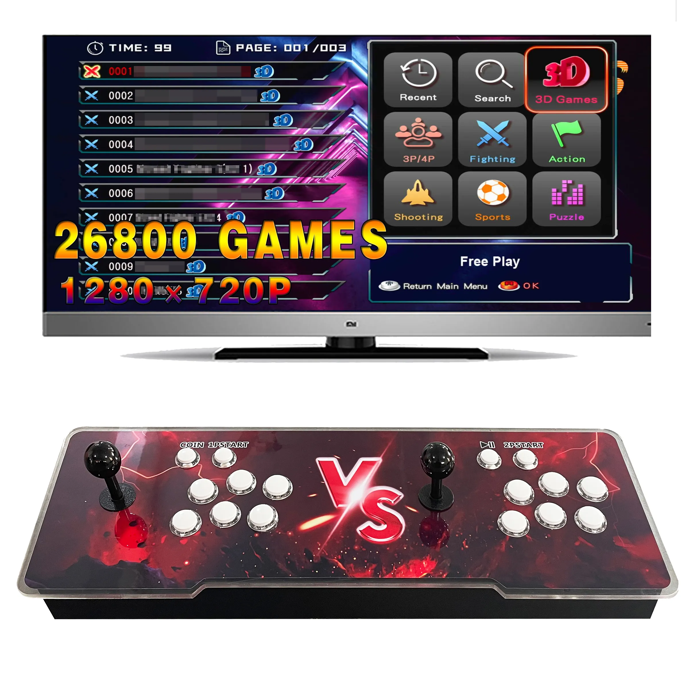 3D joystick Box Arcade Game Machine Double Rocker Home Game Box Retro Arcade 20000 in 1 giochi
