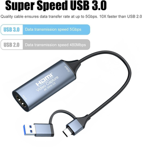 <strong>2</strong> in 1 4K Type-C USB 3.0 to <strong>HDMI</strong> Video Capture Card, USB C USB3.0 Audio Video Capture Card for Gaming Live Streaming <strong>Recorder</strong> - Product Image 2