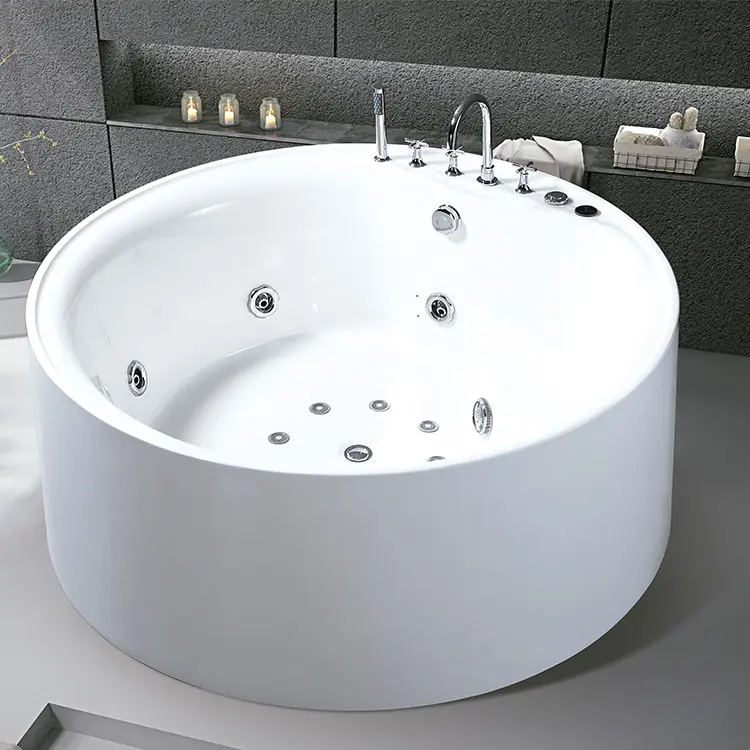 Fanwin-bañera de piedra Artificial redonda personalizada para personas, bañera de masaje de remojo independiente moderna, 3 años