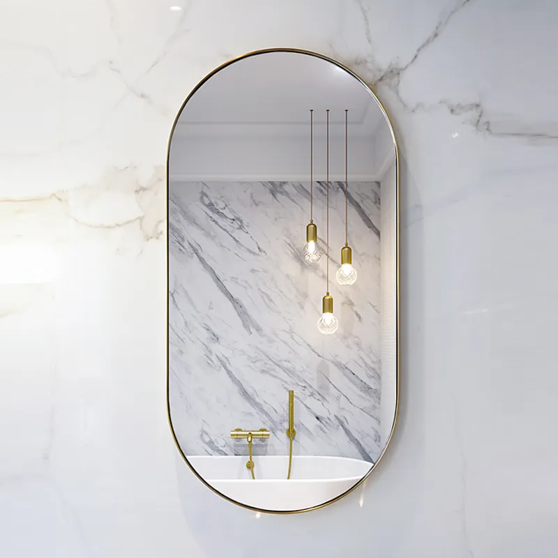 Espejo de pared de tocador con forma ovalada, espejo de baño con marco de Metal, espejo de aluminio dorado, venta al por mayor, moderno, Año Nuevo, ovalado, NEGRO, 1 uds/CTN