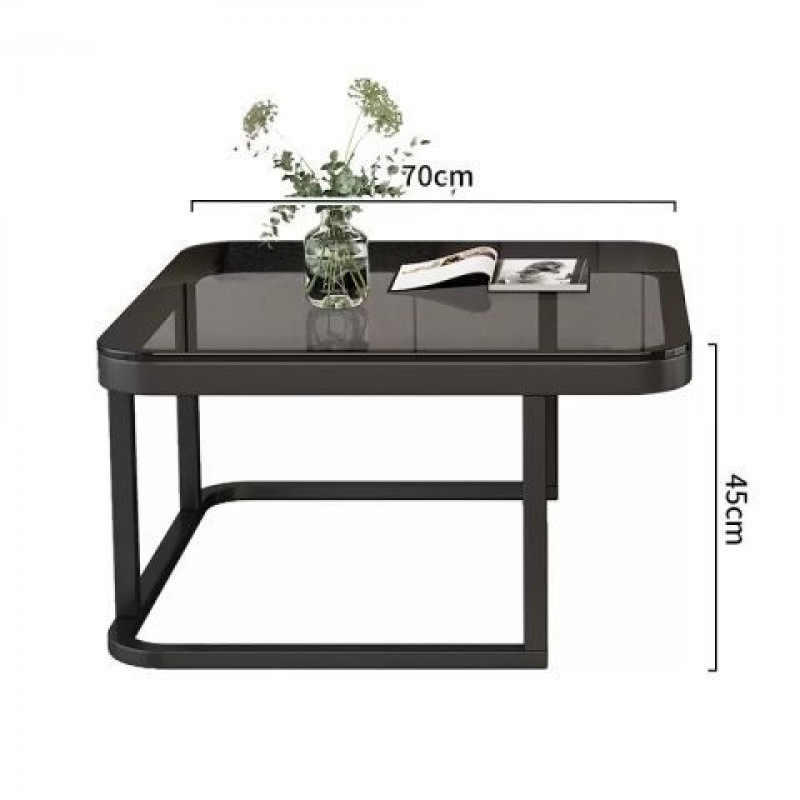 glass single coffee table-black frame grey glass upgrade