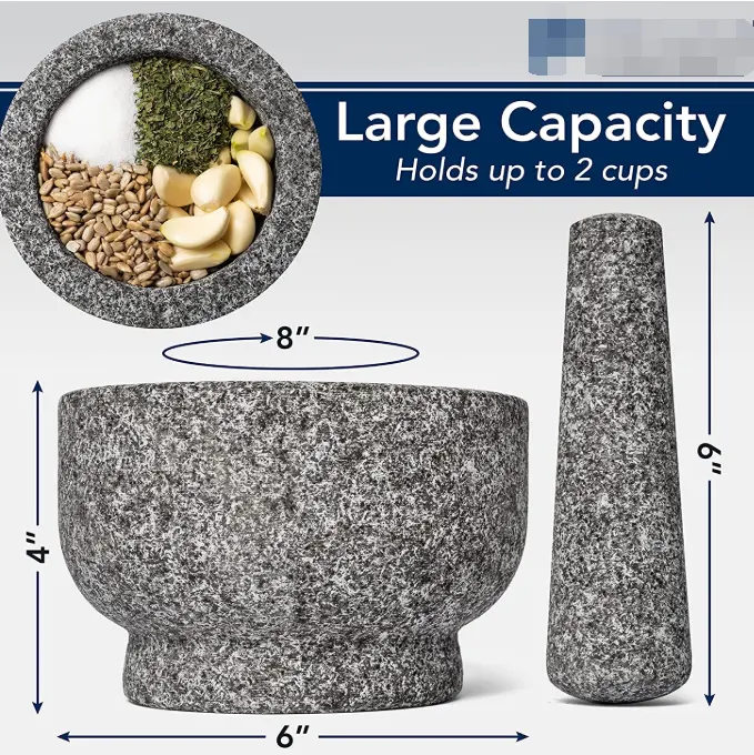 Graniet Mortier En Stamper Set - 6 Inch Diameter 2 Cup Capaciteit. Ongepolijste Graniet Stenen Vijzel En Stamper Grote Maat