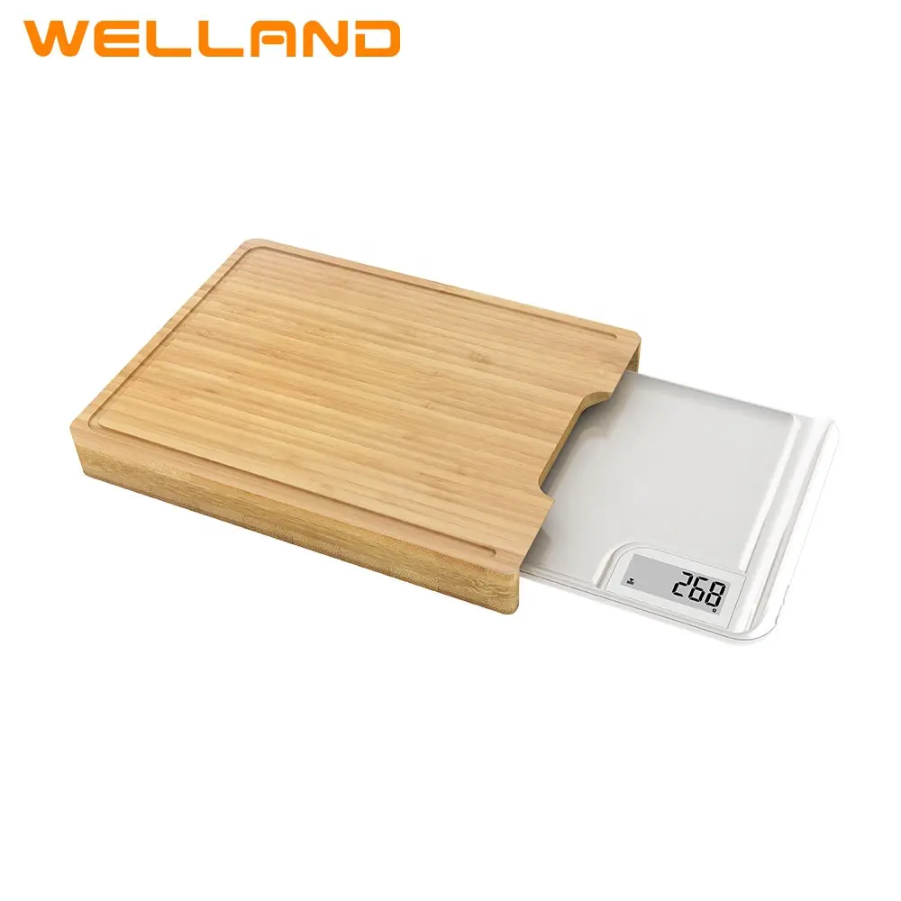 Báscula digital de bambú para alimentos, tabla de corte para cocina, con funciones de interruptor