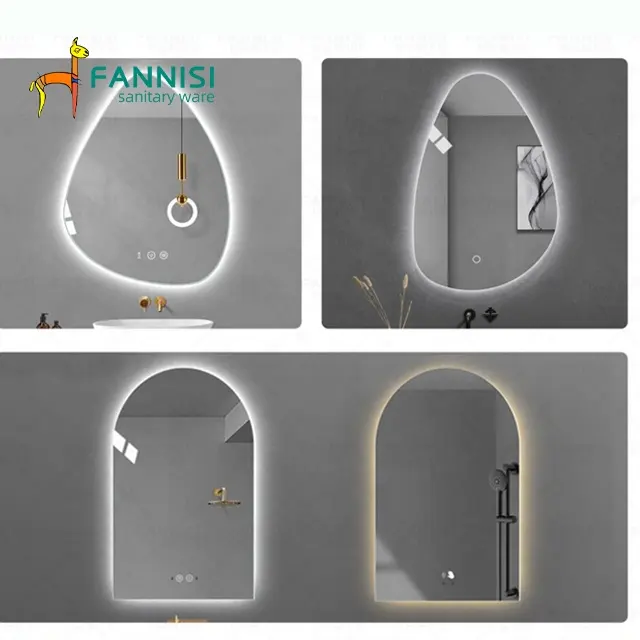 럭셔리 디자인 욕실 침실 벽 마운트 터치 스크린 LED 조명 사용자 정의 디자인 스마트 메이크업 거울