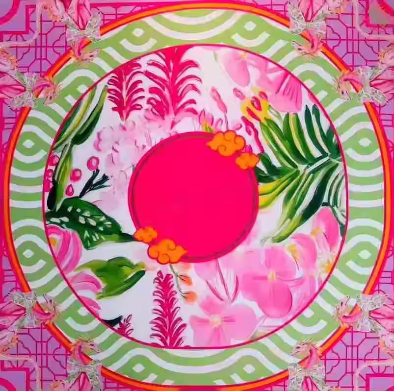 Motif rose et vert