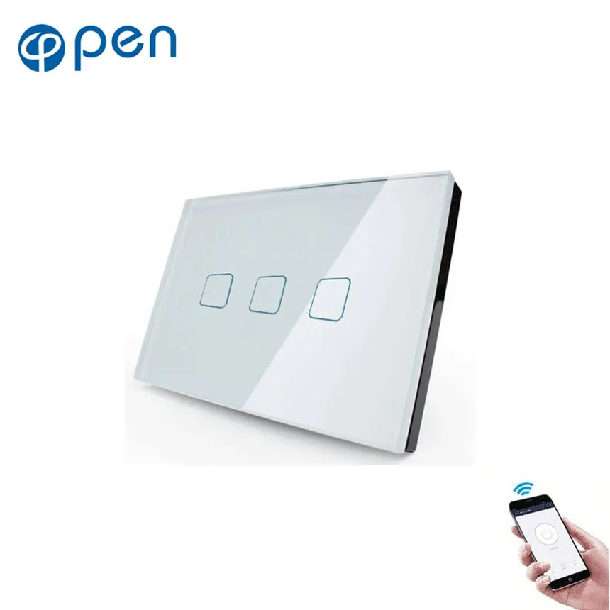 Open Elektrische Ons Standaard Slimme Draadloze Wifi Touch Light Wall Switch 3Gang Wifi/App/Touch/Voice controle Werkt Met Alexa Google Home Ifttt