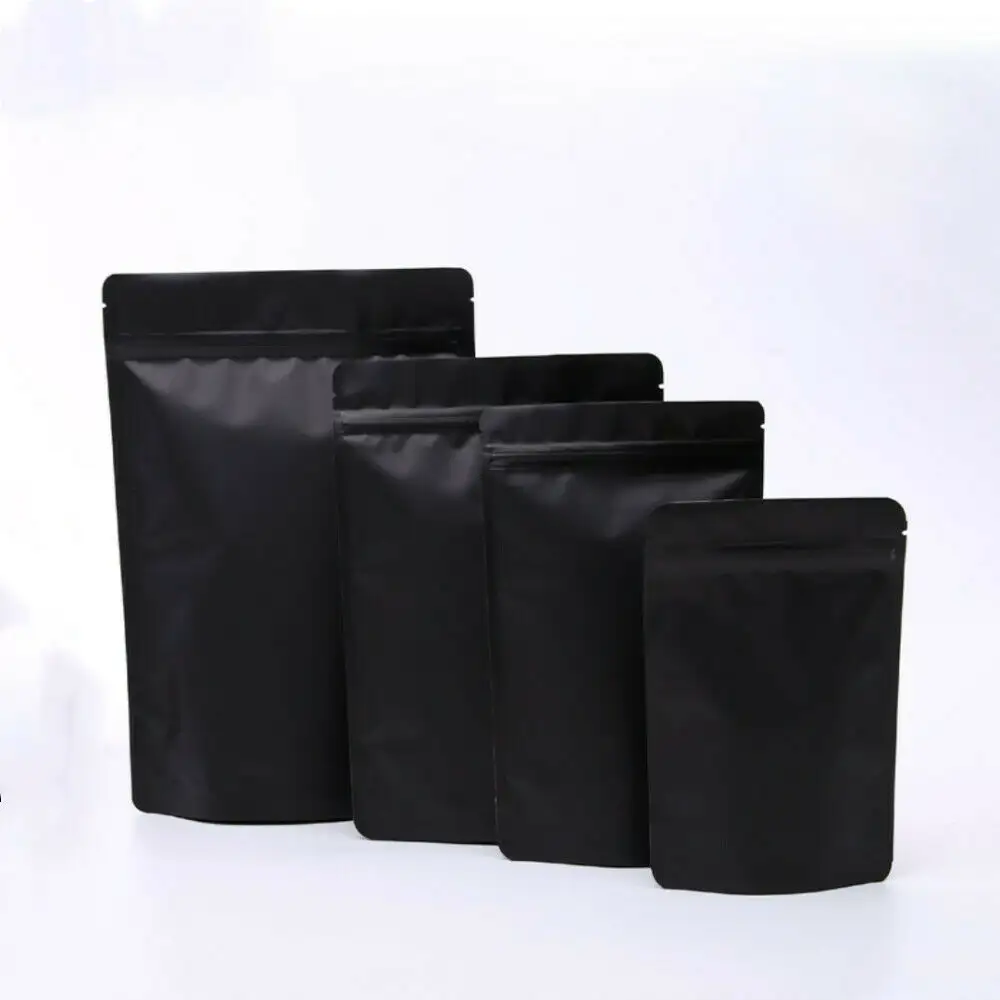 Bolsa con cremallera para embalaje de comida, embalaje de papel de aluminio, Doypack Mylar, color negro mate