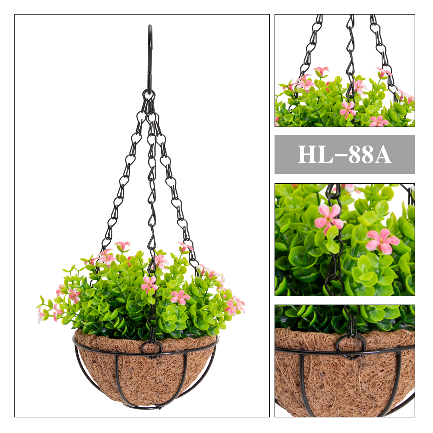 Artificial Purple Flower Eucalyptus Basket With Coconut Liner