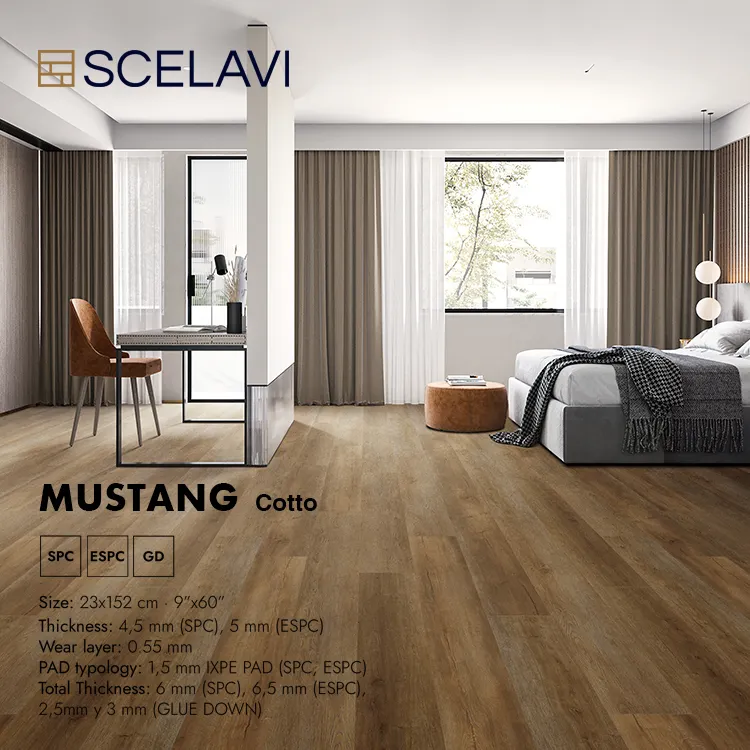 Mustang Cotto Luxury Vinyl Plank Flooring 20 Mil Quality Spc Vinyl Flooring Pvc 5Mm Pvc Floor Tiles