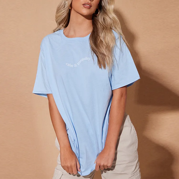 T-shirt oversize girocollo da donna 100% cotone 220GSM di alta qualità con Logo Slogan personalizzato da donna