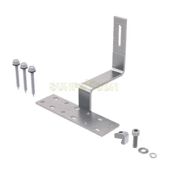 Supports de montage solaires en matériau aluminium de sécurité haute résistance Crochets de toit en tuile de montage solaire pour toit ondulé plat