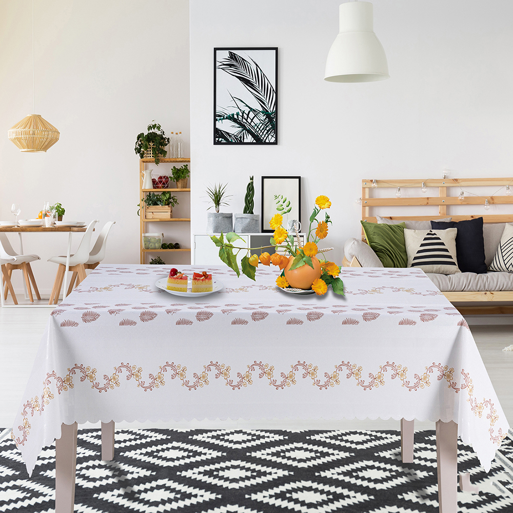 IUIU L-Metallic Embossing Home Dinning White PVC Tablecloth