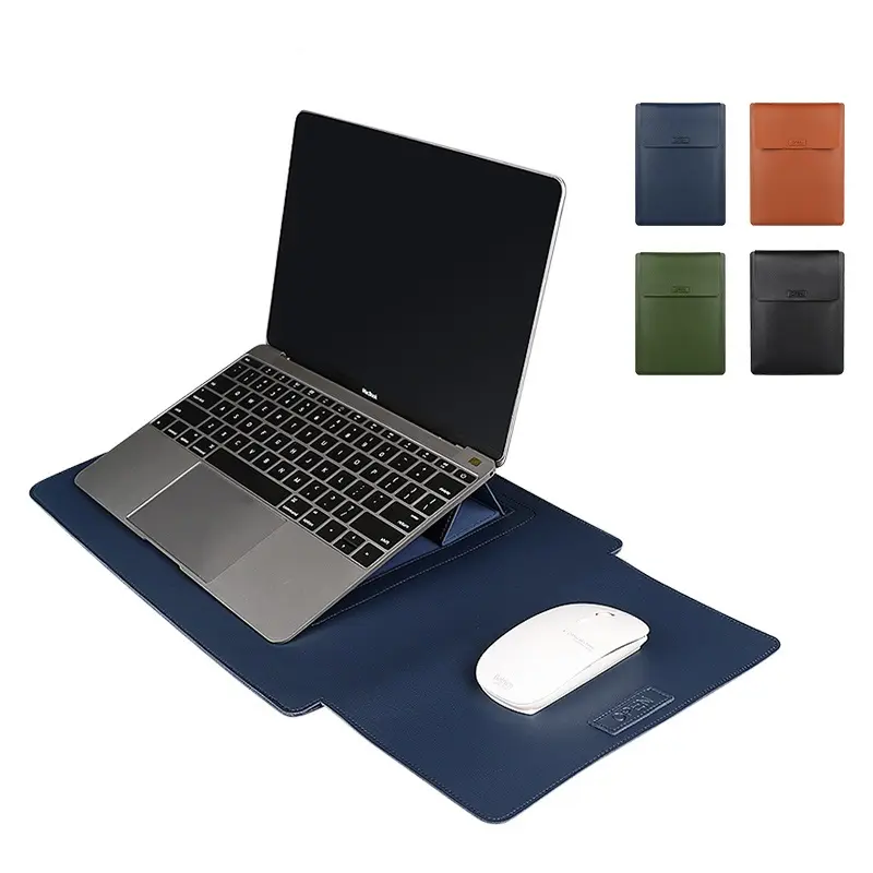 Multifunction slim luxury waterproof pu leather foldable 13 14 15 16 inch laptop stand sleeve case bag for macbook