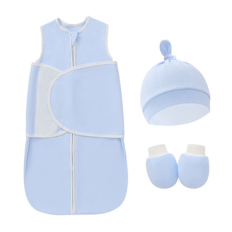 Light blue wings sleeping bag side gloves knot hat