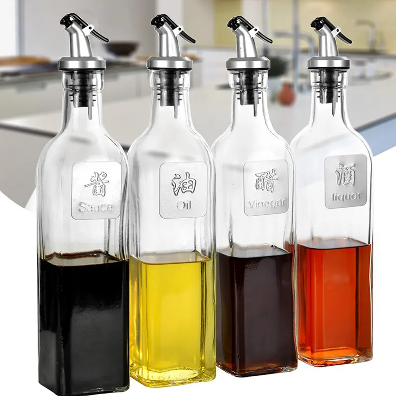 Garrafa de vinagre para cozinha, garrafa de vidro de aço inoxidável para armazenar vinagre, molho de soja e óleo de cozinha doméstica