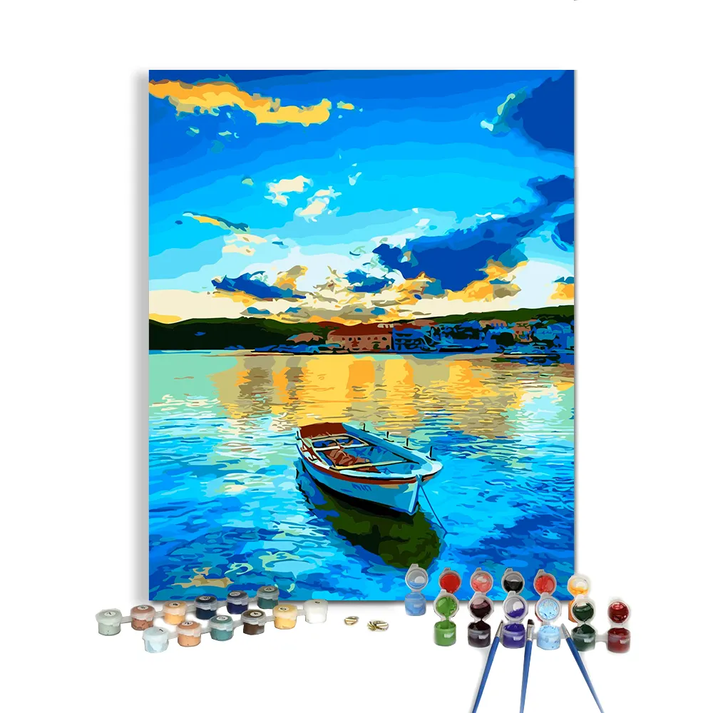 40x50cm azul Lago, barco de la lona de acrílico pintura por números