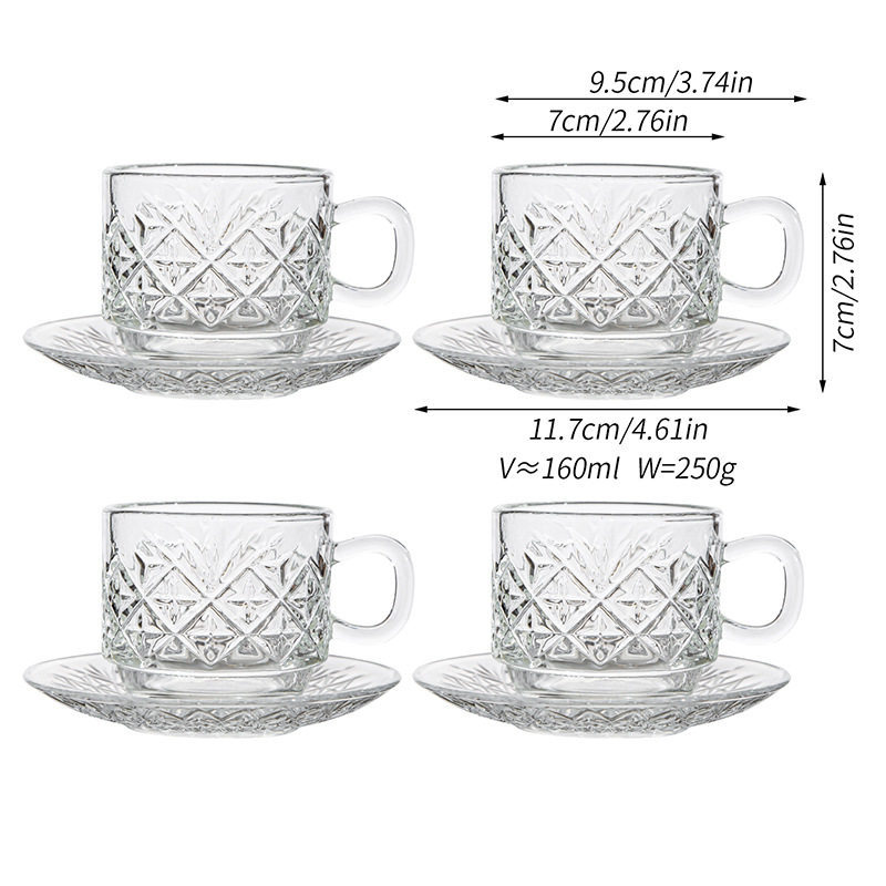Diamond Pattern 4-Piece Set - Cups and Saucers