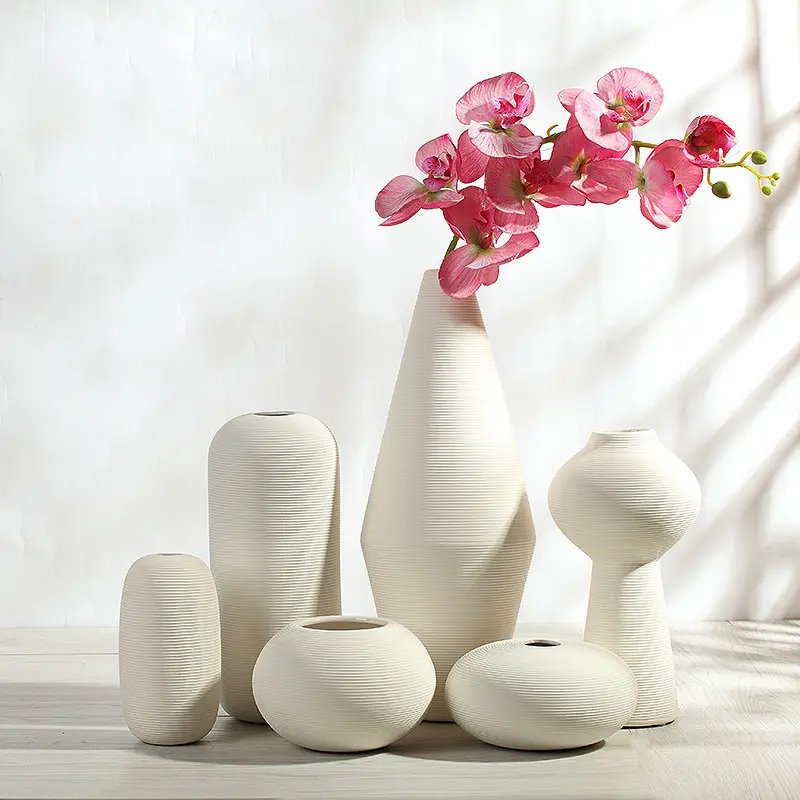 Cerâmica Branco Vaso Ornamentos Simples Criativo Sala De Estar Mobiliário Doméstico Decoração Suave Tamanho Arranjo De Flores Atacado