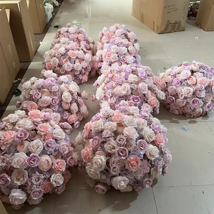 QSLH-T300 bunga Lavender dan merah muda bola bunga hiasan Tengah untuk perlengkapan pernikahan acara dekorasi pesta rangkaian bunga