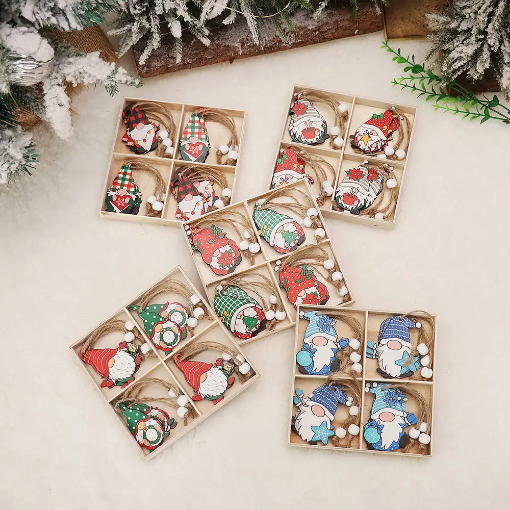 9/12 pièces/ensemble pendentif en bois peint de Noël ornements arbre de Noël suspendus artisanat pour la décoration de vacances