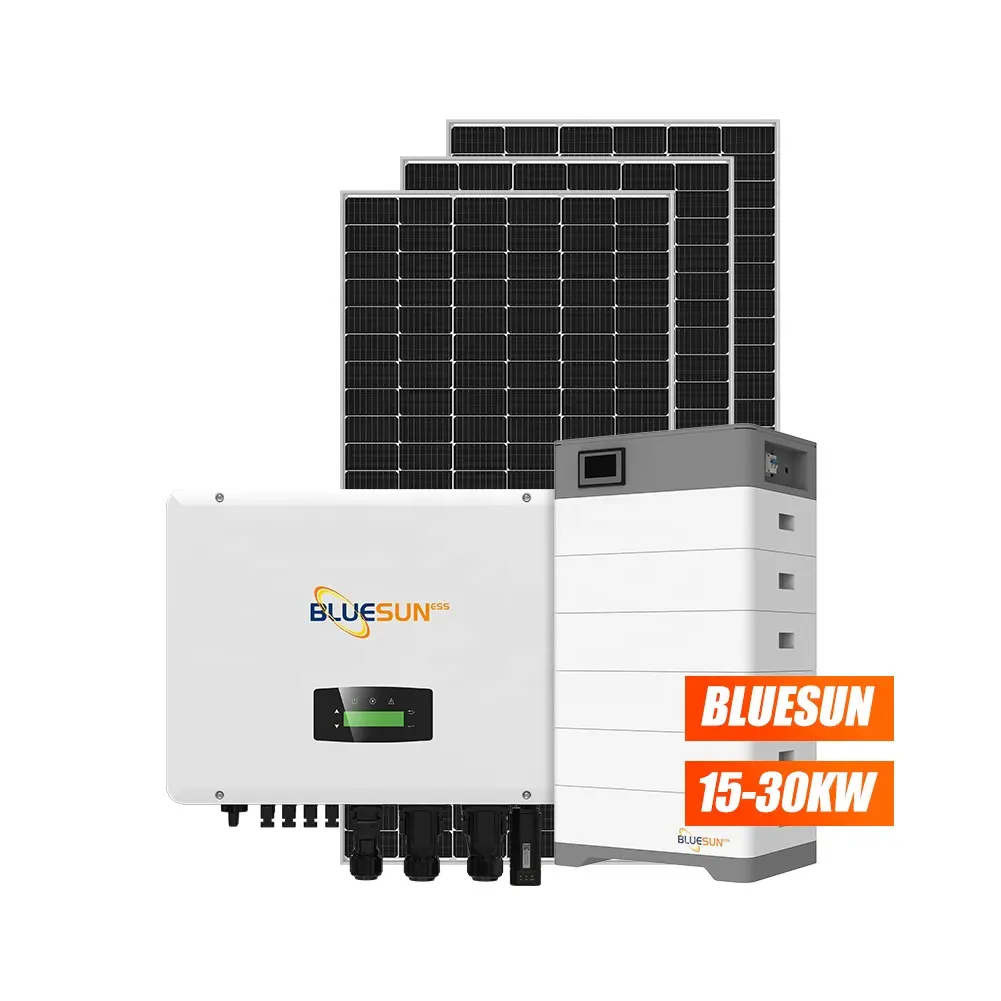 Bluesun hibrid güneş sistemi 5KW 10KW 15kw 20kw komple ev CE sertifikası ile güneş enerjisi sistemi kiti 10 kw güneş enerjisi sistemi