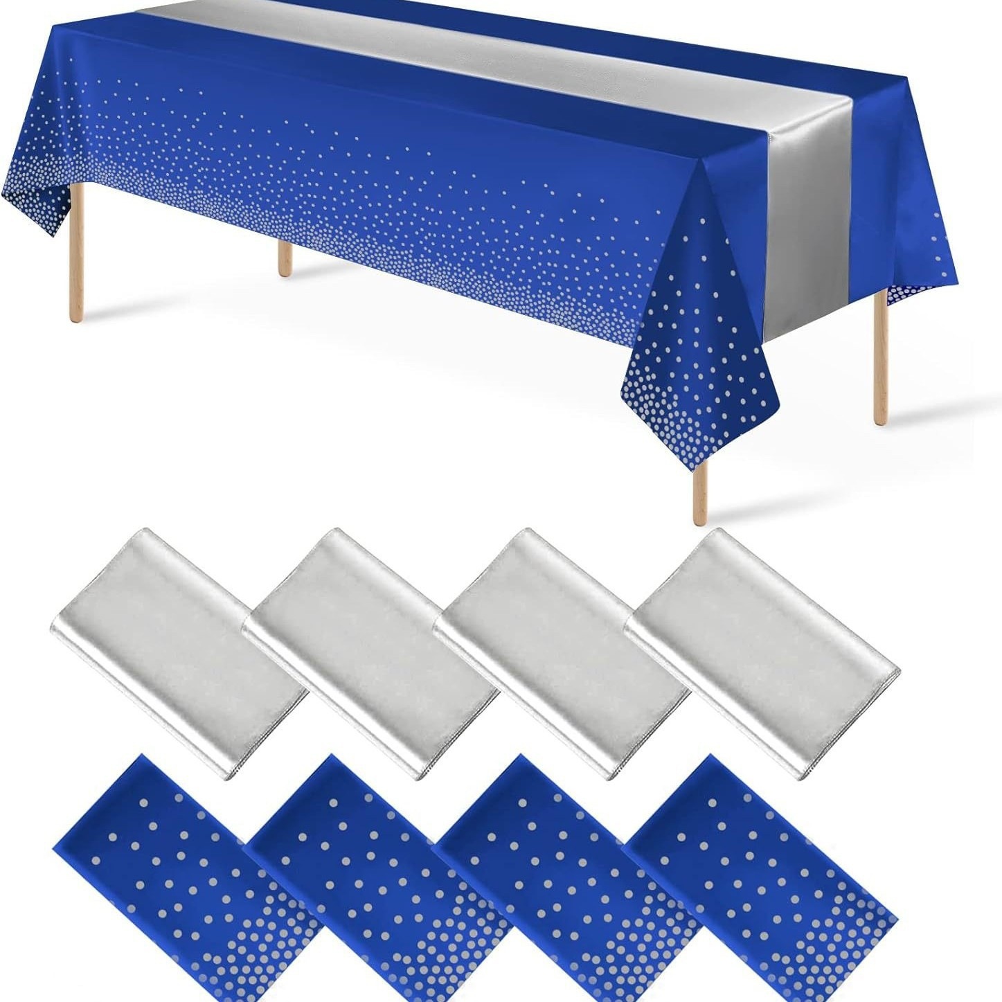 14 Nappe à pois argentés bleu foncé