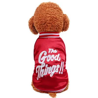 cat Dog Clothes Embroidered silk red cotton jacket letter baseball Pet puppy apparel