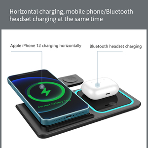 Nueva llegada 3-en-1 15W Base de carga rápida Teléfono móvil y reloj inteligente Interfaz de entrada USB plegable portátil 10W Potencia de salida - Product Image 4