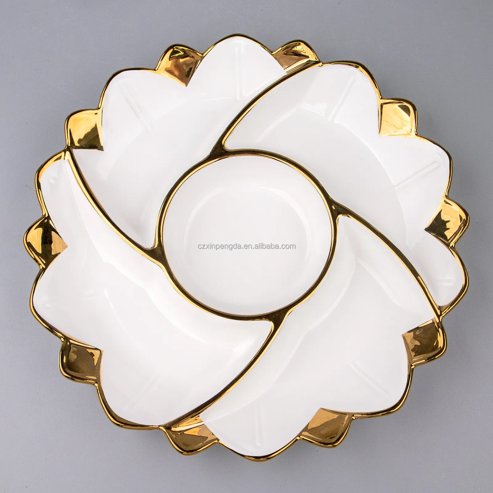 Nuovo Design cena piatto rotondo pasto domestico piatto in ceramica combinazione di stoviglie di fiori nordici con bordo dorato