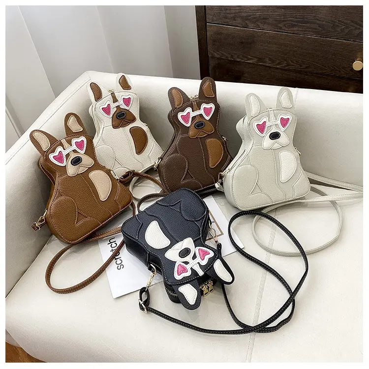 Tas bahu untuk wanita modis tas tangan Bentuk anjing desainer mewah tas kurir selempang kepribadian dompet lucu kreatif wanita