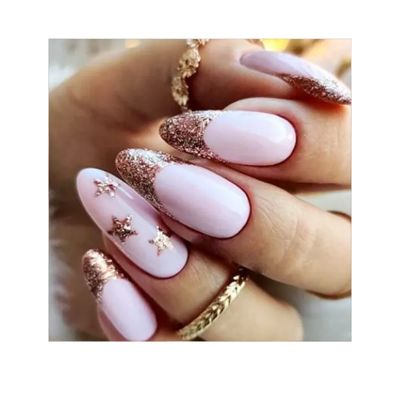 Prensa personalizada em unhas de atacado de design 3D acrílico falso de luxo Bling rosa de alta qualidade