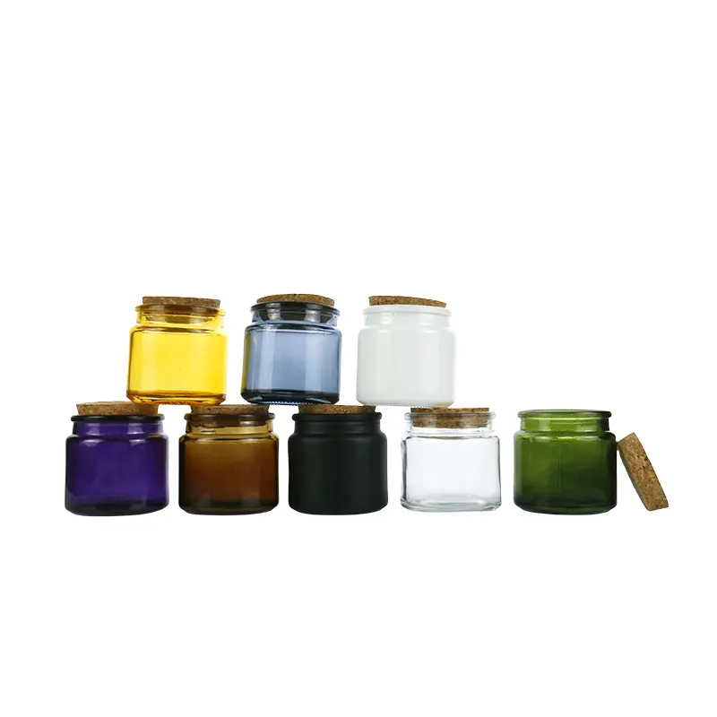 Envase de caramelo de regalo pequeño transparente ámbar redondo personalizado 100mL tarro de vela de aroma de vidrio de aromaterapia con corcho de madera