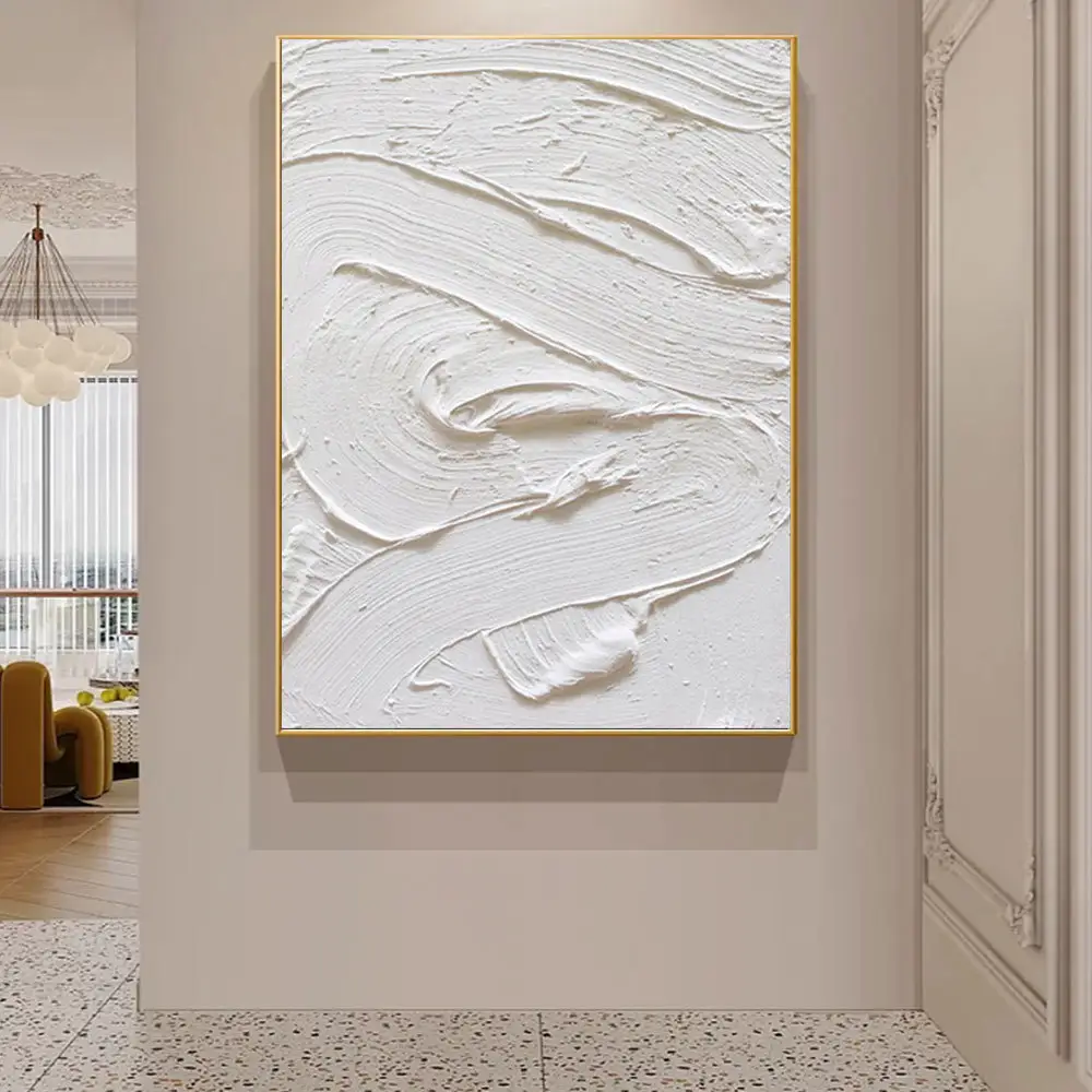 HUACAN 3D bianco immagine astratta pittura a olio Wall Art decorazione della casa dipinto a mano pittura a olio su tela per ufficio decorativo