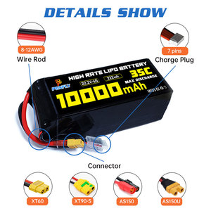 PONFLY высокопроизводительный Аккумулятор для дрона с распылителем на 10000 мАч 6S 22,2 V 8S 12S35C <span class=keywords><strong>Lipo</strong></span> аккумулятор для самолета Vtol RC FPV UAV Drone - Product Image 4