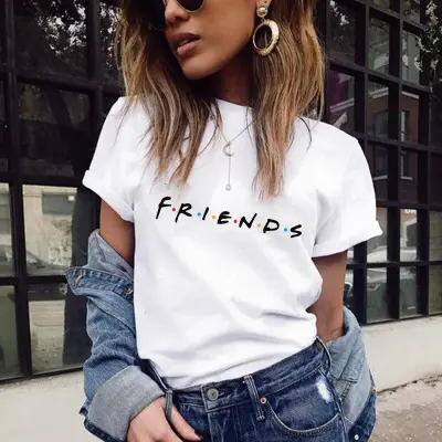 Camiseta con estampado de Friends para mujer, Top informal de manga corta para mujer, ropa de talla grande