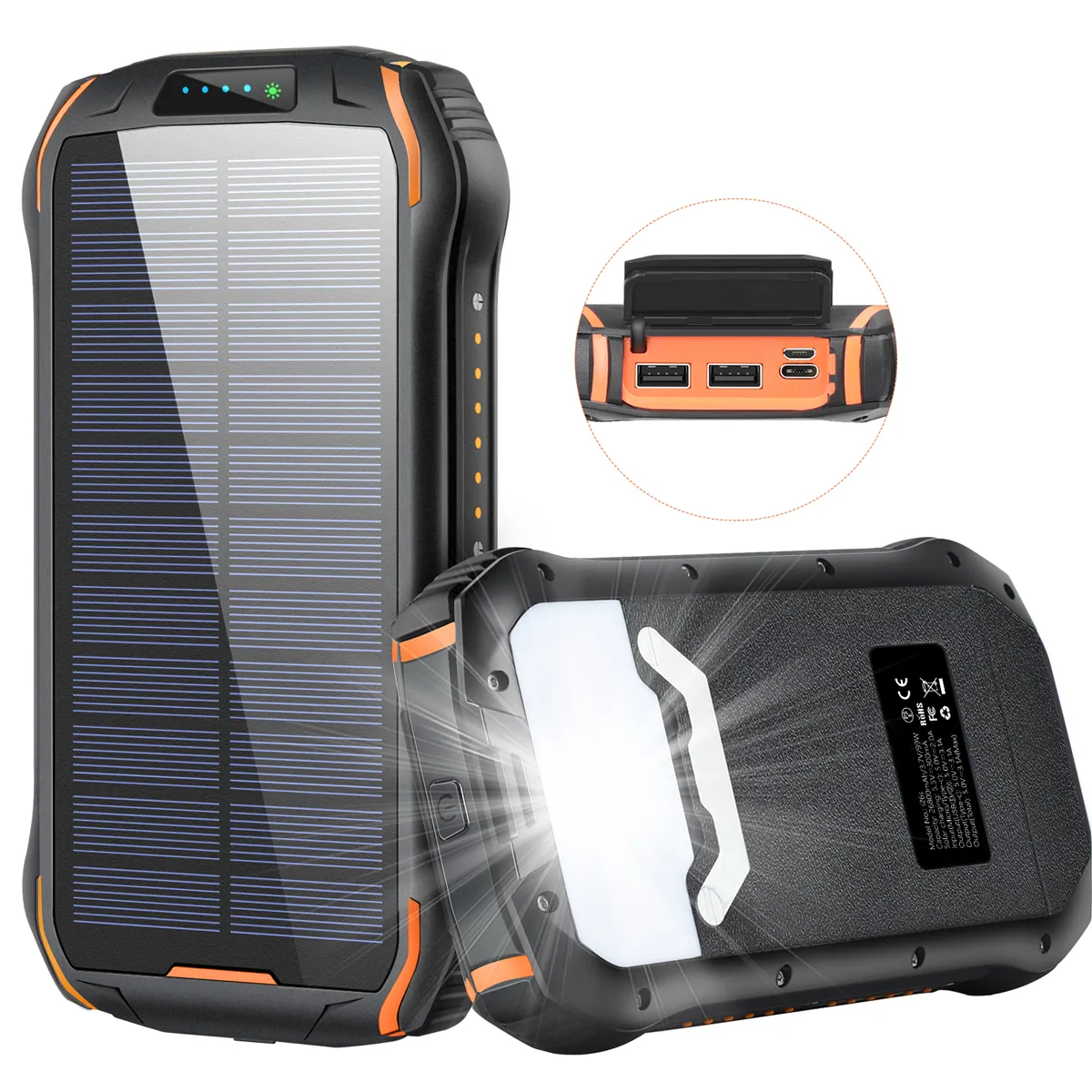 2024 diseño único portátil de gran capacidad USB C panel solar impermeable 26800mAh Cargador Solar banco de energía