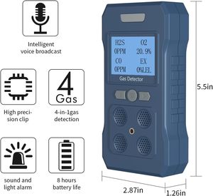 Portable Multi Gas <strong>Detector</strong> 4 Gas Monitor with Micro Clip (H2S, O2, CO, and Ex ) 4 Gas <strong>Detector</strong> - Product Image 2