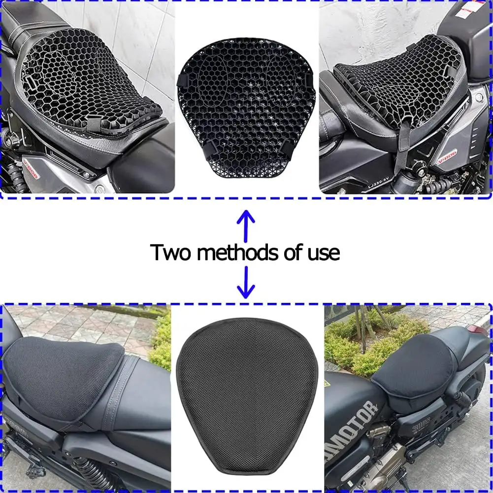 Universal Motorcycle Gel Seat Cushion for Front/Rear Moto Seats 3D Honeycomb Motorcycle Seat Cover