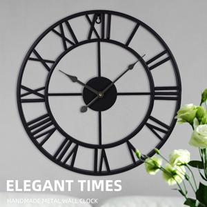 UNENDLICHE SCHNITT Klassische runde geformte antike industrielle Skelett römische Zahlen schwarze Uhr für Zuhause Vintage-Metall-Wanduhr