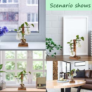 ガラスプランター電球花瓶デスクトップ水耕栽培植物テラリウムレトロなソリッドウッドスタンドと金属スイベルホルダー付き - Product Image 5