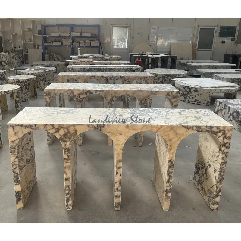 Landiview Luxe Ontwerp Custom Marmeren Calacatta Altviool Stenen Console Tafel Entree Tafel