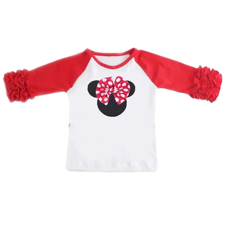 Wholesale Children's Boutique Clothing Girls Mini Mouse Icing Raglan Shirt Valentines Raglan Ruffle Kid Clothes