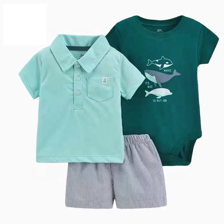 Высококачественный синий топ с коротким рукавом для новорожденных шорты боди для мальчиков комплект из 3 предметов летняя детская одежда