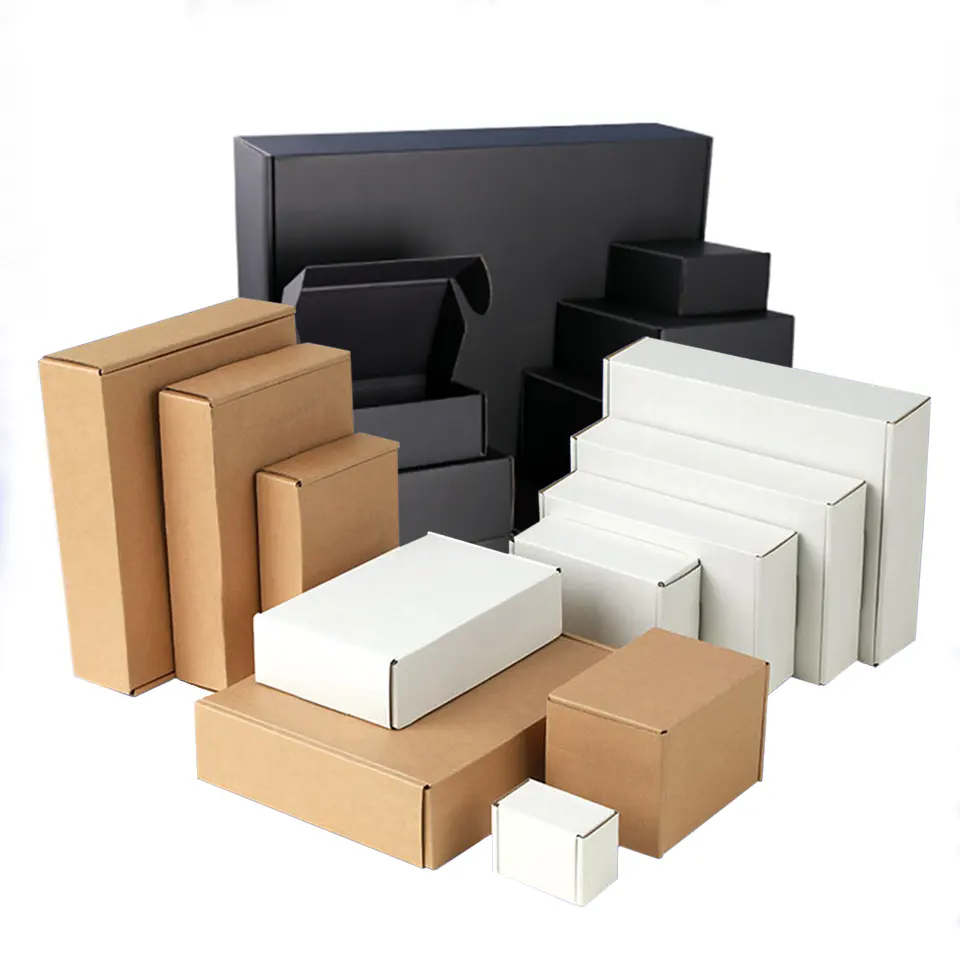 Üretim hazır gemi kağıt nakliye kutusu beyaz/siyah/Kraft karton karton çevre dostu katlanabilir hediye ambalaj kutusu